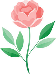 Soft pink watercolor rose with green leaves