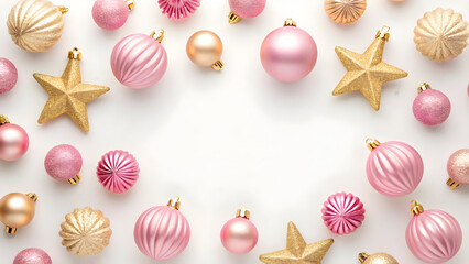 pink gold christmas ornament flatlay