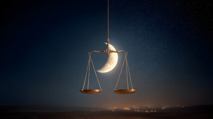 of scales of justice showing balance between day and night , justice, scales, balance, day, night, law, equality, concept