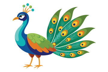 Vibrant Peacock Illustration with Intricate Feather Details and Elegant Posture a Display of Colorful Beauty in Avian Art