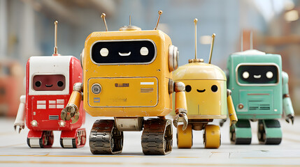 3d cute cartoon illustration, robot hand holding smartphone, positioned at the bottom under radiant glow, with ample copy space at the top for photo use. ,isolated on bright background.