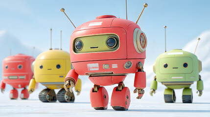 3d cute cartoon illustration, robot hand holding smartphone, positioned at the bottom under radiant glow, with ample copy space at the top for photo use. ,isolated on bright background.