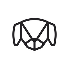 Geometric dog head silhouette in bold line art style. Ideal for pet brand, dog collar business, or apparel label. Clean vector icon for modern pet-related identity.