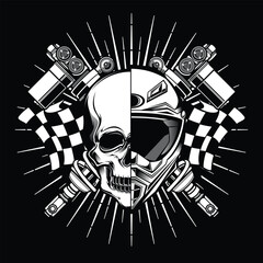 skull and racing helmet logo