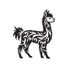 Obraz premium Tribal Tattoo Style Alpaca Silhouette with Sharp Flame Feathers and Curved Line Details Vector for Cricut SVG and Tattoo Art Projects
