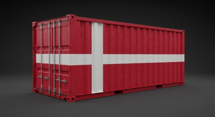 Denmark Flag on Cargo Container, Symbol of Global Trade, Shipping, and Economic Tensions. International Shipping and Trade War Impact