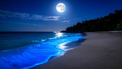 Moonlit beach bioluminescence