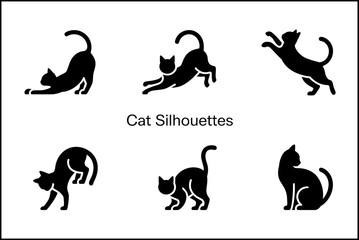 Cat silhouette vector pack, jumping and sitting cats, minimal animal collection, unique black design illustration
