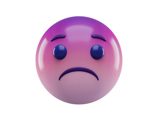 Fototapeta premium A 3d rendered sad face emoji with a gradient of purple and pink colors isolated on transparent background