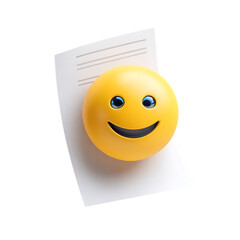 3D Smiley Face Emoji on Document Positive Feedback Happy Customer Good News Concept against transparent Background