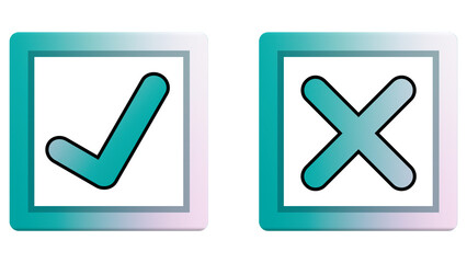 Check Mark And Cross Mark Transparent Background, A Pair of Teal Check and X Icons