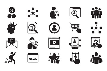 Set of Icons for Social Media, Networking, and Online Business