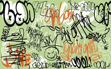urban graffiti typography, grunge newspaper pattern, grunge paint element, Graffiti seamless pattern abstract, meaningless letters.hand-drawn texture, street art retro style. e.eps
