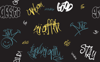 urban graffiti typography, grunge newspaper pattern, grunge paint element, Graffiti seamless pattern abstract, meaningless letters.hand-drawn texture, street art retro style. f.eps
