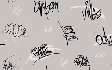 urban graffiti typography, grunge newspaper pattern, grunge paint element, Graffiti seamless pattern abstract, meaningless letters.hand-drawn texture, street art retro style. g.eps