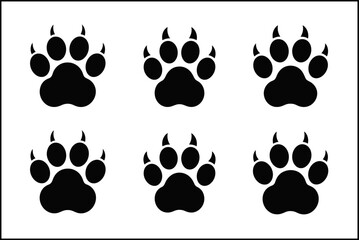 Fototapeta premium Big cat tracks silhouette collection, animal paw print vector set, creative wildlife design, unique illustration