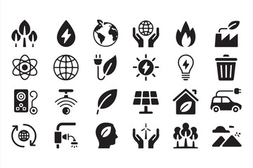 Sustainable Living, Green Energy, and Recycling Symbols Collection