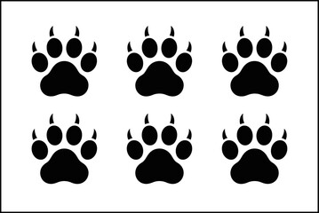Wild animal paw print vector set, big cat tracks, creative silhouette collection, unique wildlife design illustration
