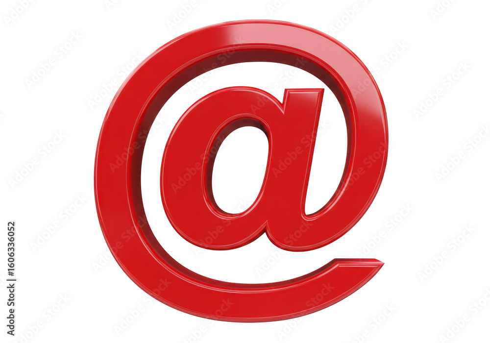 Poster a glossy vibrant red at symbol rendered in 3d with a shiny finish symbolizing email online communica