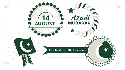 Set of  unique Pakistan Independence Day t-shirt vector templates with English typography designs in minimal, vintage, retro, and calligraphy styles. No flag used.

