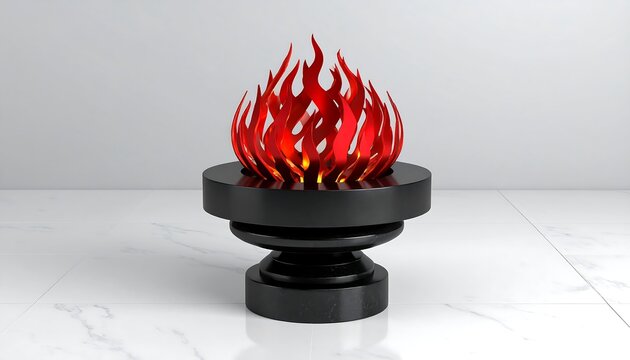 3D model of a fire sculpture on a pedestal
