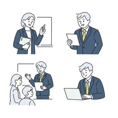 ビジネスシーンで働く会社員のイラストセット