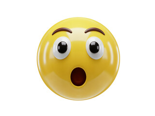 Fototapeta premium Astonished yellow emoji face with wide open mouth and surprised eyes isolated on transparent background