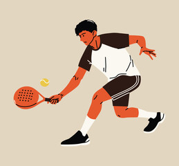 Male padel character lunging for a low ball with paddle, great for agility training, tactical guides, and motion visuals.