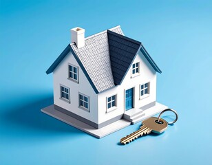 3D model of a small house with key