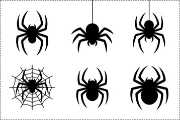Spider web silhouette vector set, Halloween creepy collection, spooky insect design, unique creative illustration