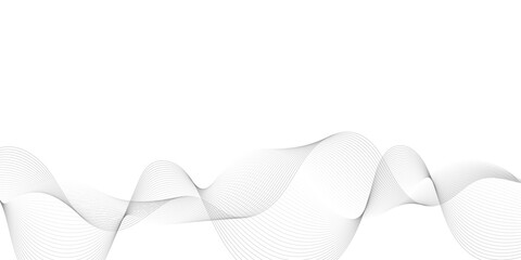 Abstract grey, white smooth element swoosh speed wave modern stream background. Wave with lines created using blend tool. Abstract frequency sound wave lines and twisted curve lines background.	