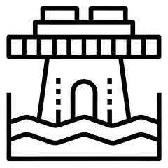 Hydropower Dam Icon – Black Outline Vector for Renewable Energy or Eco Design
