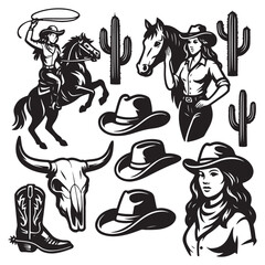 Cowgirl Accessories Bonus Pack vector silhouette
