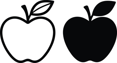  Apple Icon Silhouette and Outline Vector – Fruit Symbol Clipart for Design and Print