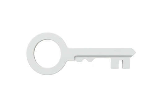 A simple white key isolated on a plain transparent background, representing access and security