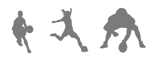 Three abstract figures in motion against a dark background