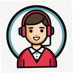 Smiling Customer Service Representative with Headset Icon Illustration for Website or App
