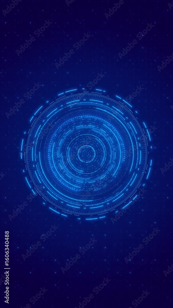 Poster 4k seamless loop motion graphic of flying into swirl circle digital technological tunnel. 3d render 