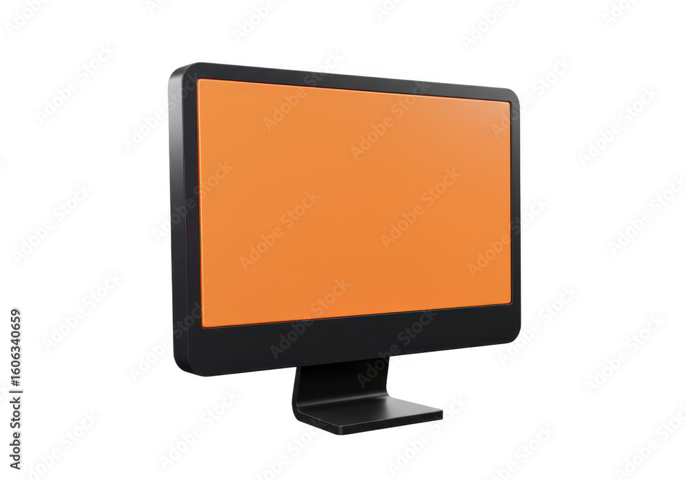 Poster a modern black computer monitor with a blank orange screen, isolated on a transparent background