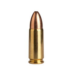 Large caliber bullet isolated on transparent background, perfect for compositions related to war, hunting, or crime 