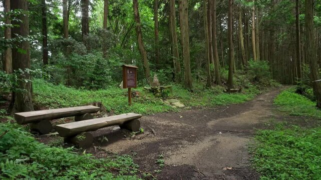 The 147th Stone Marker at Settai-ba Rest Point on the Koyasan Choishimichi Pilgrimage Trail &ndash; UNESCO World Heritage Route in Katsuragi Town, Wakayama Prefecture, Japan　世界遺産 高野参詣道町石道「接待場」 和歌山県かつらぎ町