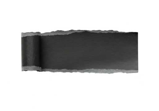 A strip of torn black paper with a rough edge and a rolled corner, isolated on a transparent background - Powered by Adobe