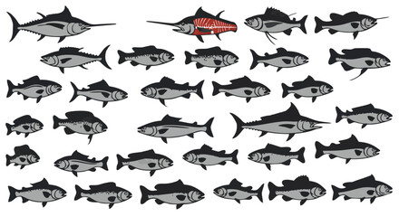 Kumpulan Ilustrasi Vektor Siluet Ikan – Berbagai Ikon Spesies