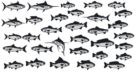 Kumpulan Ilustrasi Vektor Siluet Ikan – Berbagai Ikon Spesies