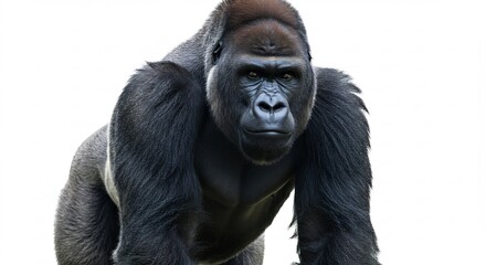 Fototapeta premium 力強い眼光 ゴリラ 白背景 クローズアップ 静止画. AI Generated