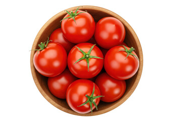 A bowl of fresh, ripe red tomatoes isolated on a transparent background