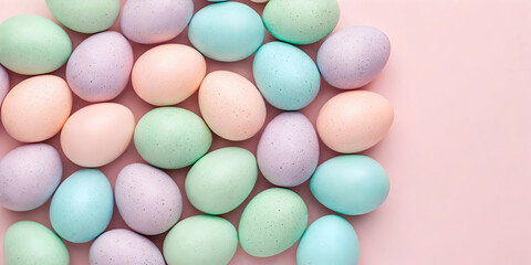 pastel easter eggs flatlay pink background