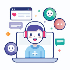Friendly virtual assistant with chat bubbles and health icon communication healthcare