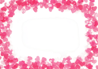 A decorative frame made of pink and red hearts with a transparent background