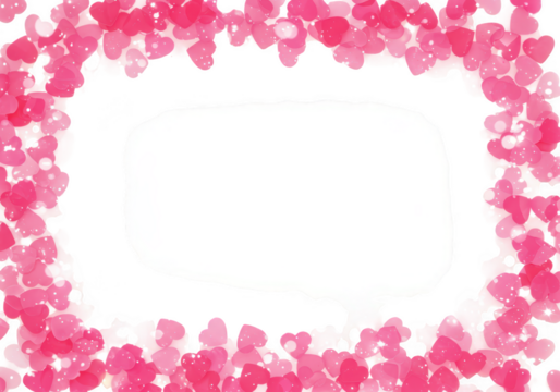 A decorative frame made of pink and red hearts with a transparent background